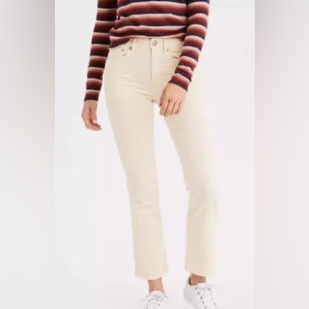 American Eagle High Waisted Corduroy Crop Flare Pant - Cream